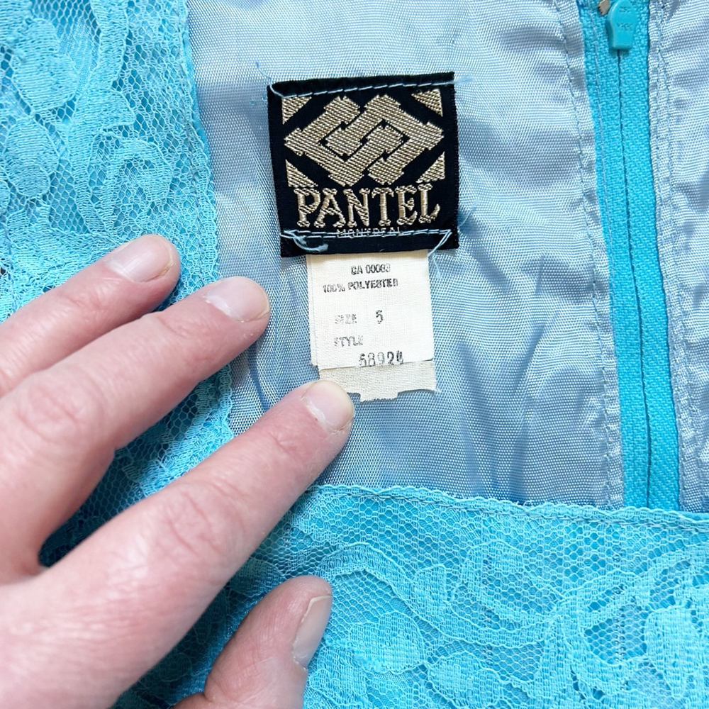 Vintage 1970’s Blue Pantel Maxi Dress Long Sleeve Lace Trim Fairycore Trad-wife - Picture 8 of 14